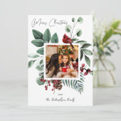 Kardinal Bird & Pine Frohe Weihnachtsfotokarte (Stehend Vorderseite)
