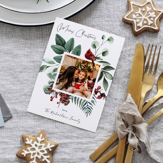 Kardinal Bird & Pine Frohe Weihnachtsfotokarte