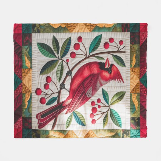 Kardinal Bird Quilt, Fleece Blanket - Vibranred (Vorderseite (Horizontal))