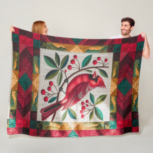 Kardinal Bird Quilt, Fleece Blanket - Vibranred