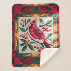 Kardinal Bird Quilt, Fleece Blanket - Vibranred Sherpadecke