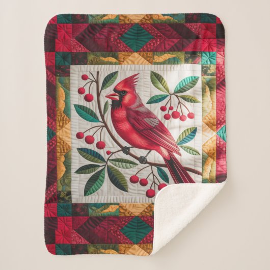Kardinal Bird Quilt, Fleece Blanket - Vibranred Sherpadecke (Vorderseite)