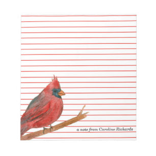 Kardinal Bird Red Lined Individuelle Name Notizblock