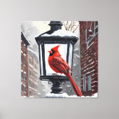 Kardinal Bird saß auf einer schneebedeckten Straße Leinwanddruck (Vorderseite)