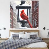 Kardinal Bird saß auf einer schneebedeckten Straße Leinwanddruck (Insitu (Schlafzimmer))