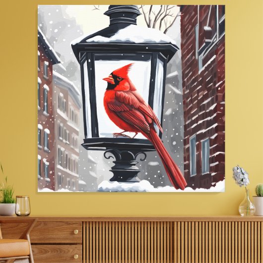 Kardinal Bird saß auf einer schneebedeckten Straße Leinwanddruck (Insitu (Wohnzimmer))