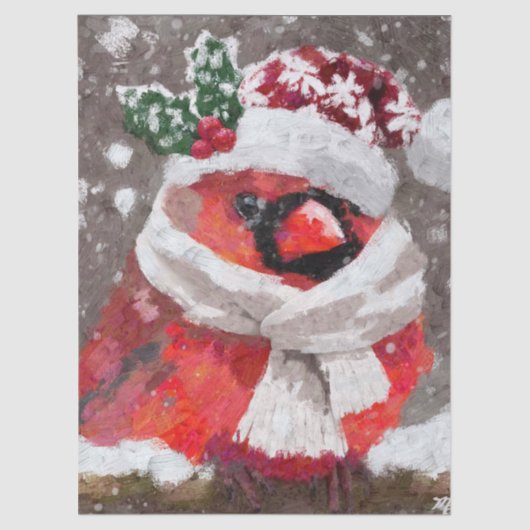 Kardinal Bird Scarf Hat Schnee Weihnachts-Decoupag Seidenpapier (Vorderseite)