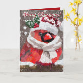 Kardinal Bird Scarf Hat Snow Holiday Karte (Gelbe Blume)