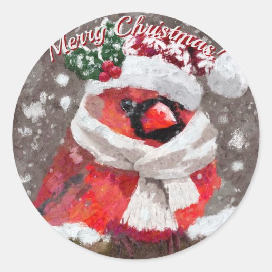 Kardinal Bird Scarf Hat Snow Holiday Runder Aufkleber (Vorderseite)