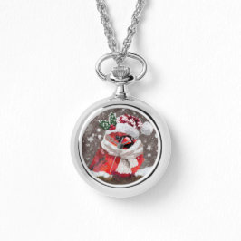 Kardinal Bird Scarf & Hat zu Weihnachten Armbanduhr