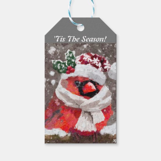 Kardinal Bird Scarf & Hat zu Weihnachten Geschenkanhänger (Vorderseite)