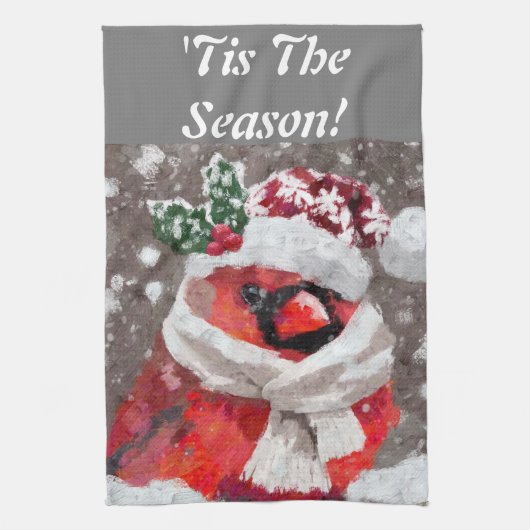 Kardinal Bird Scarf & Hat zu Weihnachten Geschirrtuch (Vertikal)