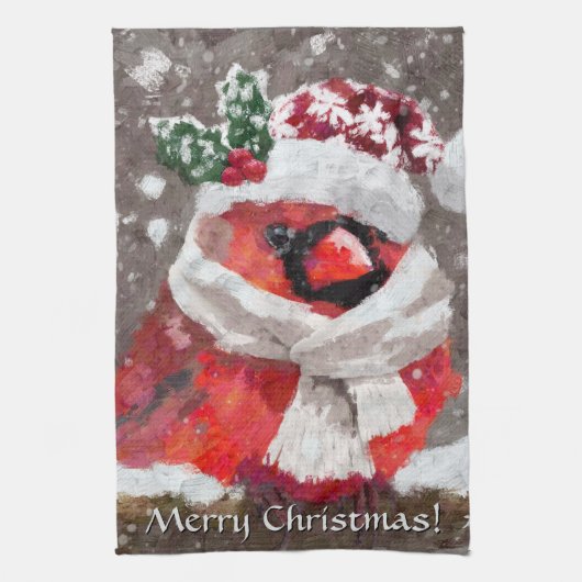 Kardinal Bird Scarf & Hat zu Weihnachten Geschirrtuch (Vertikal)