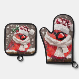Kardinal Bird Scarf & Hat zu Weihnachten Ofenhandschuh & Topflappen-Set