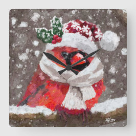 Kardinal Bird Scarf & Hat zu Weihnachten Quadratische Wanduhr
