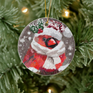 Kardinal Bird Scarhat Schnee Weihnachten Saison Keramik Ornament