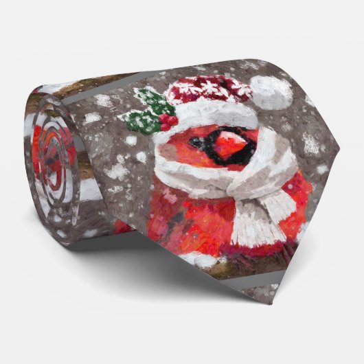 Kardinal Bird Scarhat Schnee Weihnachten Saison Krawatte (Gerollt)