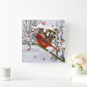 Kardinal Bird, Schnee, Winter Quadratische Wanduhr (Zuhause)