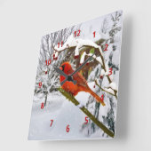Kardinal Bird, Schnee, Winter Quadratische Wanduhr (Winkel)