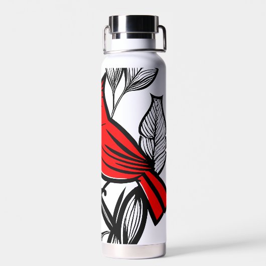Kardinal Bird Schwarz-weiß Red Tattoo Lines Thor Trinkflasche (Rückseite)