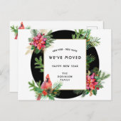 Kardinal Bird und Poinsettias Neujahr Neue Zuhause Ankündigungspostkarte (Vorne/Hinten)