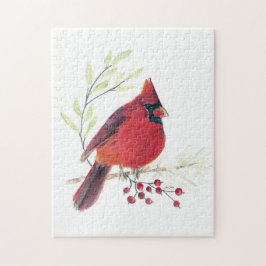 Kardinal Bird Watercolor Art Puzzle