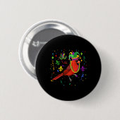 Kardinal Bird Wearing Mardi Gras Beads Jester Hat Button (Vorne & Hinten)