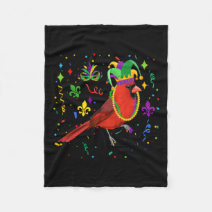 Kardinal Bird Wearing Mardi Gras Beads Jester Hat Fleecedecke