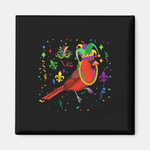 Kardinal Bird Wearing Mardi Gras Beads Jester Hat Magnet