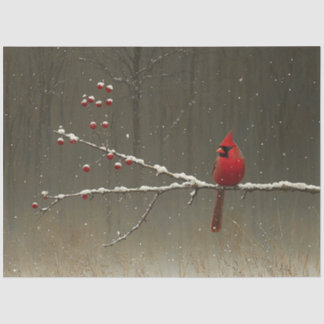 Kardinal Bird Winter Berry Tree Decoupage Seidenpapier