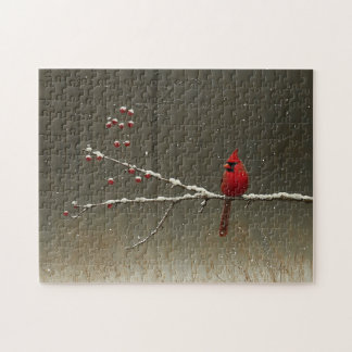 Kardinal Bird Winter Berry Tree Puzzle