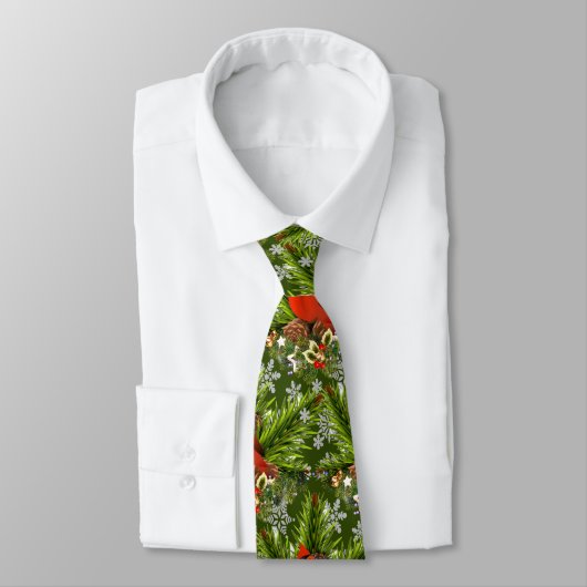 Kardinal Bird Winter Greenery Neck Tie Krawatte (Gebunden)