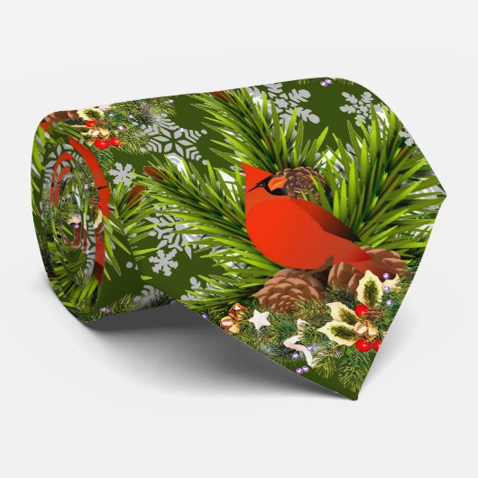 Kardinal Bird Winter Greenery Neck Tie Krawatte (Gerollt)