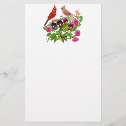 Kardinal Birds in Garden Stationery Briefpapier (Vorderseite)