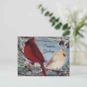 Kardinal Birds Season's Greetings Postkarte (Stehend Vorderseite)