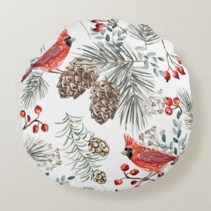 Kardinal Birds Weihnachten Vintages Muster Rundes Kissen