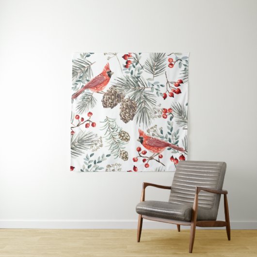 Kardinal Birds Weihnachten Vintages Muster Wandteppich (Beispiel)