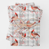 Kardinal Birds Winter Weihnachten Tartan Kariert 2 Geschenkpapier Set (Beispiel)