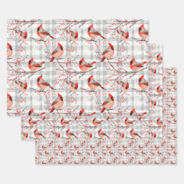 Kardinal Birds Winter Weihnachten Tartan Kariert 2 Geschenkpapier Set