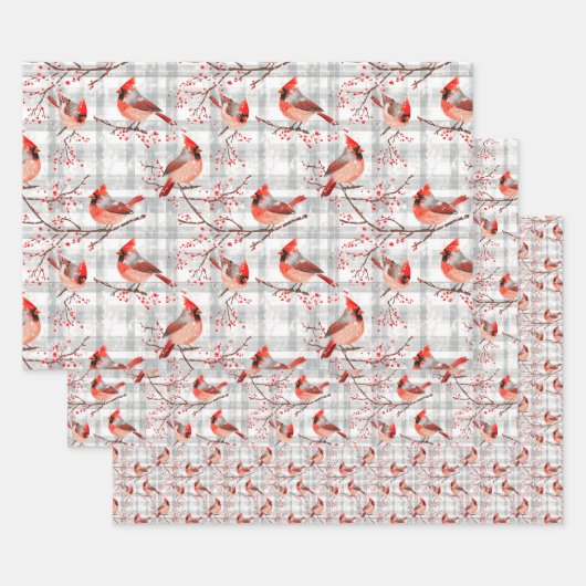 Kardinal Birds Winter Weihnachten Tartan Kariert 2 Geschenkpapier Set (Set)