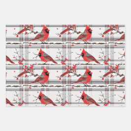 Kardinal Birds Winter Weihnachten Tartan Kariert 4 Geschenkpapier Set