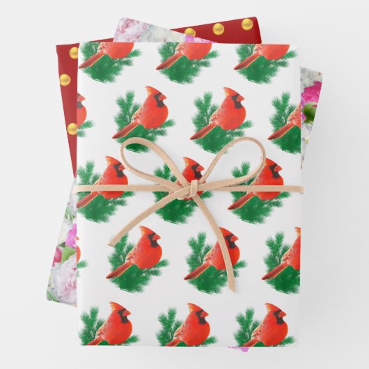 Kardinal Birnen, Peony Blume & Golden Confetti Geschenkpapier Set (Beispiel)