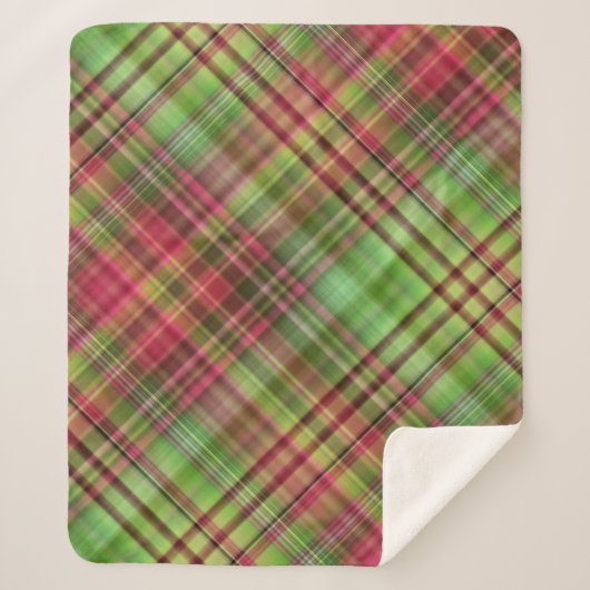 Kardinal Bush Rosa und Grün Kariert Sherpadecke (Vorderseite)