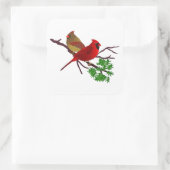 Kardinal Couple auf einer Zweigniederlassung Quadratischer Aufkleber (Tasche)