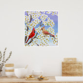 Kardinal Couple in Apfelblüten drucken Poster (Küche)