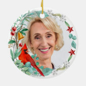 Kardinal Erinnerung Halten Sie Personalisiertes Fo Keramik Ornament (Hinten)