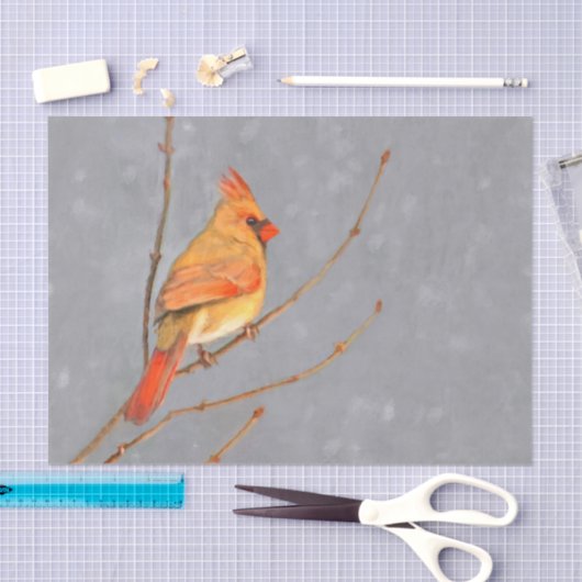 Kardinal für Zweigstellengemälde - Original Vogelk Seidenpapier (Handwerk)