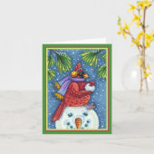 KARDINAL GARANTIERT SNOWMAN, CHRISTMAS REDBIRD Bla Karte (Gelbe Blume)