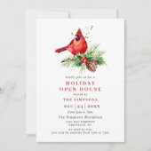 Kardinal Holly Berry Holiday Christmas Open House Einladung (Vorderseite)
