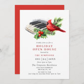 Kardinal Holly Berry Holiday Christmas Open House Einladung (Vorne/Hinten)